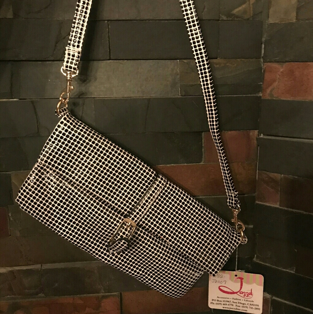Black and white checkered hand bag/clutch